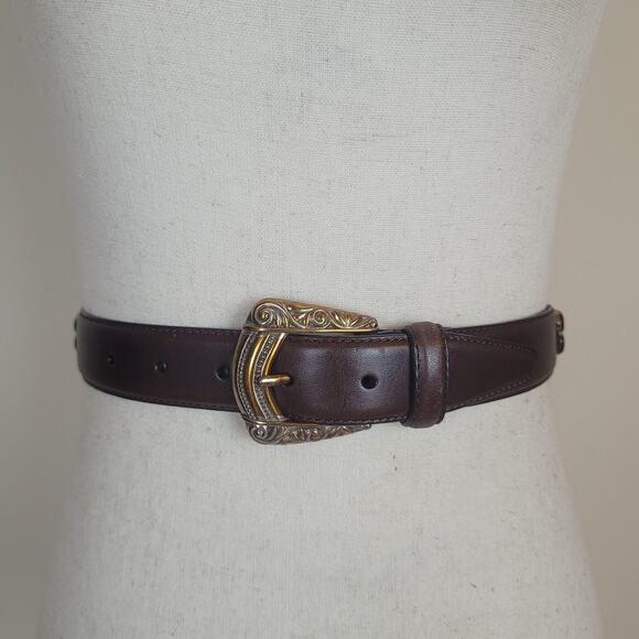Fossil Belt Small Brown Leather Western Medallion Cowgirl Boho Rodeo Engraved